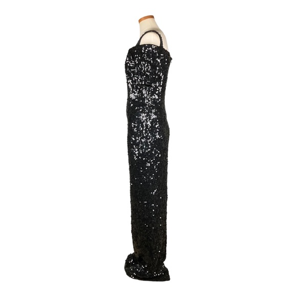 Peak Evenings Black Sequined Floor Length Dress Gown Sz 8 - Picture 3 of 16